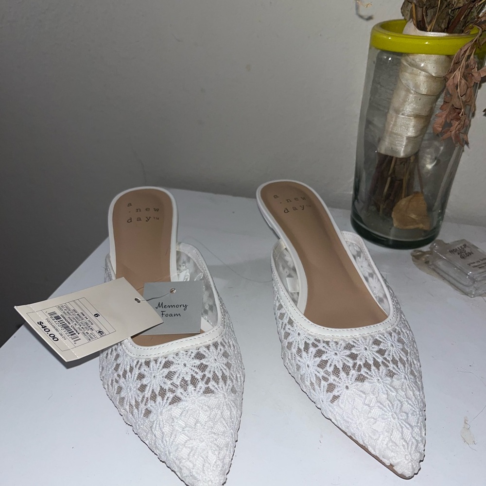 A New Day White Woven Mules Elegant Pointed-Toe